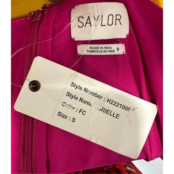 NWT Saylor Ruched Satin Ostrich Feather Trim Brielle Mini Dress Fuchsia Small $3 - Picture 9 of 10